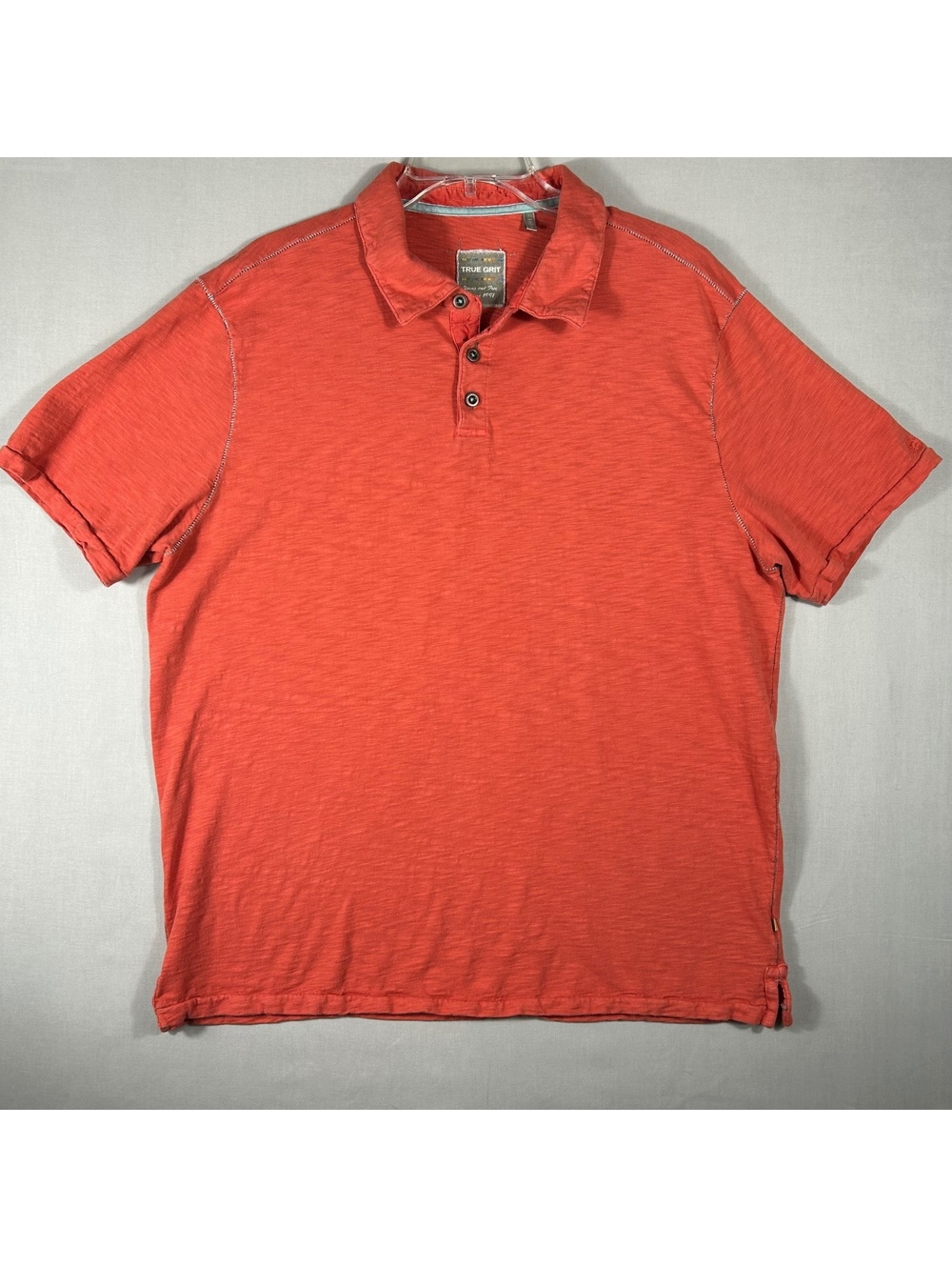 True Grit Slub Polo XL Mens Orange Short Sleeve Pocket Preppy Casual 100% Cotton